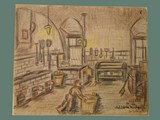 Color Drawing by Helga Wolfenstein of Kitchen Worker in Theresienstadt