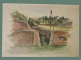 Watercolor Painting by Helga Wolfenstein of Fortifications at Theresienstadt