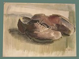 Watercolor Painting by Helga Wolfenstein of Shoes at Theresienstadt