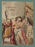 Watercolor Painting by Helga Wolfenstein of a Stylish Woman Sitting  at Theresienstadt