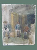 Watercolor Painting by Helga Wolfenstein of Women's Latrine at Theresienstadt