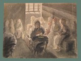 Watercolor Painting by Helga Wolfenstein of Potato Peelers at Theresienstadt