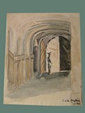 Watercolor Painting by Helga Wolfenstein of a Guard at Theresienstadt
