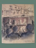 Watercolor Painting by Helga Wolfenstein of Audience at Lessing's 'Nathan der Weise' at Theresienstadt