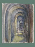 Watercolor Painting by Helga Wolfenstein of an Arched Hallway at Theresienstadt