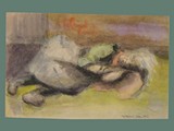 Watercolor Painting by Helga Wolfenstein of Female Resting at Theresienstadt