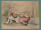 Watercolor Painting by Helga Wolfenstein of Females Resting at Theresienstadt