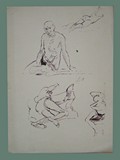 Drawing by Peter Kien / Petr Kien of Gaunt Male Inmate at Theresienstadt