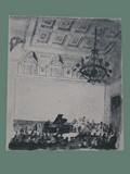 Drawing by Peter Kien / Petr Kien of a Piano Recital at Theresienstadt