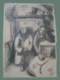 Drawing by Otto Ungar of a Weary Couple at Theresienstadt