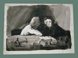 Watercolor Painting by Peter Kien / Petr Kien of a Couple at Theresienstadt