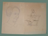 Drawings by Helga Wolfenstein of Her Mother Hermine 'Mina' Bondi Wolfenstein and a nurse at Theresienstadt