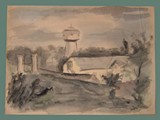 Watercolor Painting by Helga Wolfenstein of Guard Tower at Theresienstadt