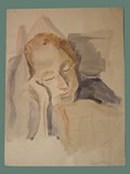Watercolor Painting by Helga Wolfenstein of a Female Resting at Theresienstadt