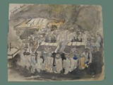 Watercolor Painting by Helga Wolfenstein of a Funeral at Theresienstadt