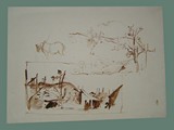 Drawing by Peter Kien / Petr Kien of Landscape and a Horse at Theresienstadt